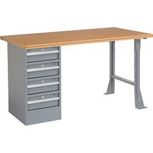 Global Equipment 60"W x 30"D Pedestal Workbench - 4 Drawers, Shop Top Square Edge - Gray 300743